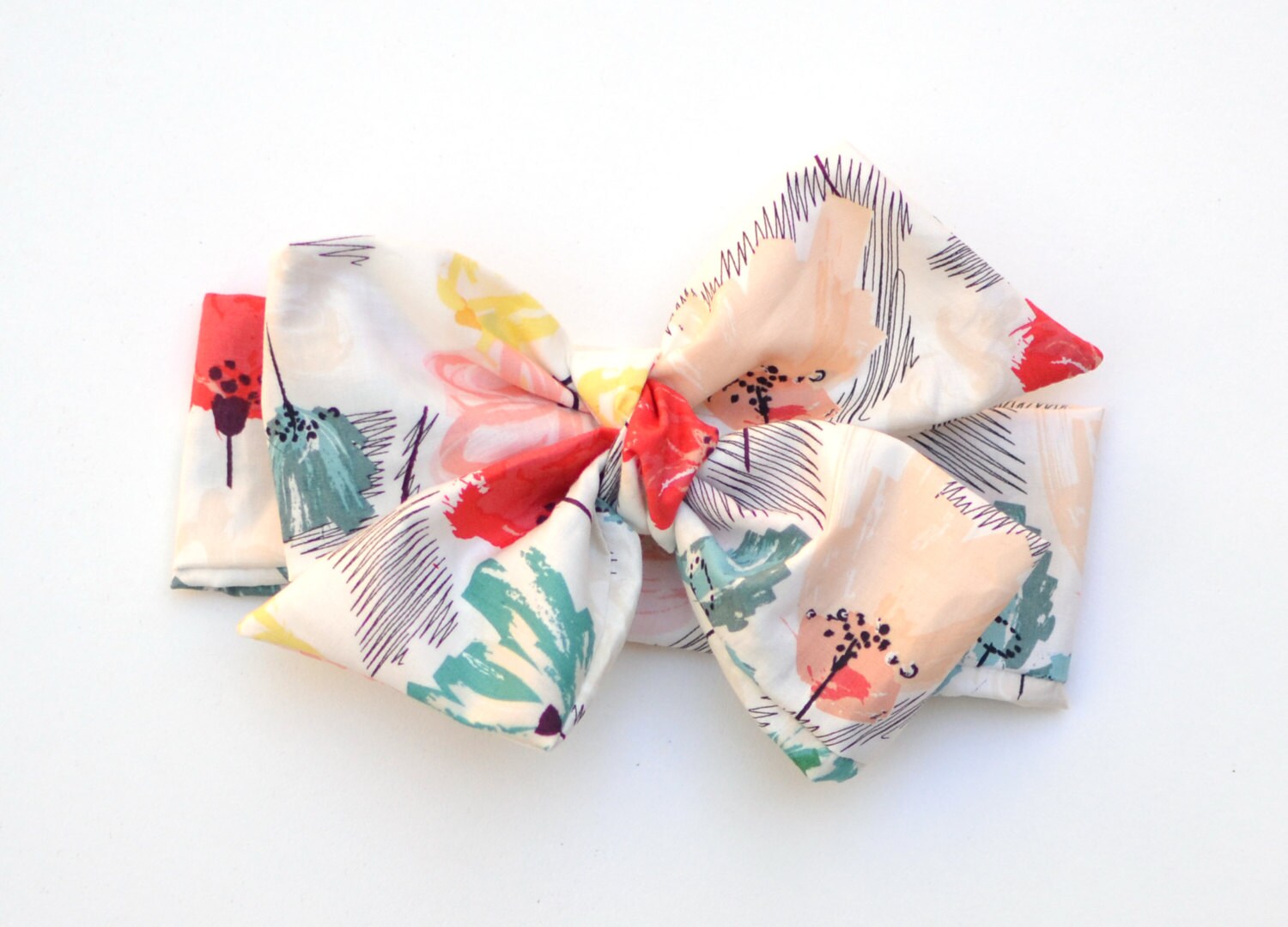 Floral Bow Tied Headwrap White Floral Printed Fabric