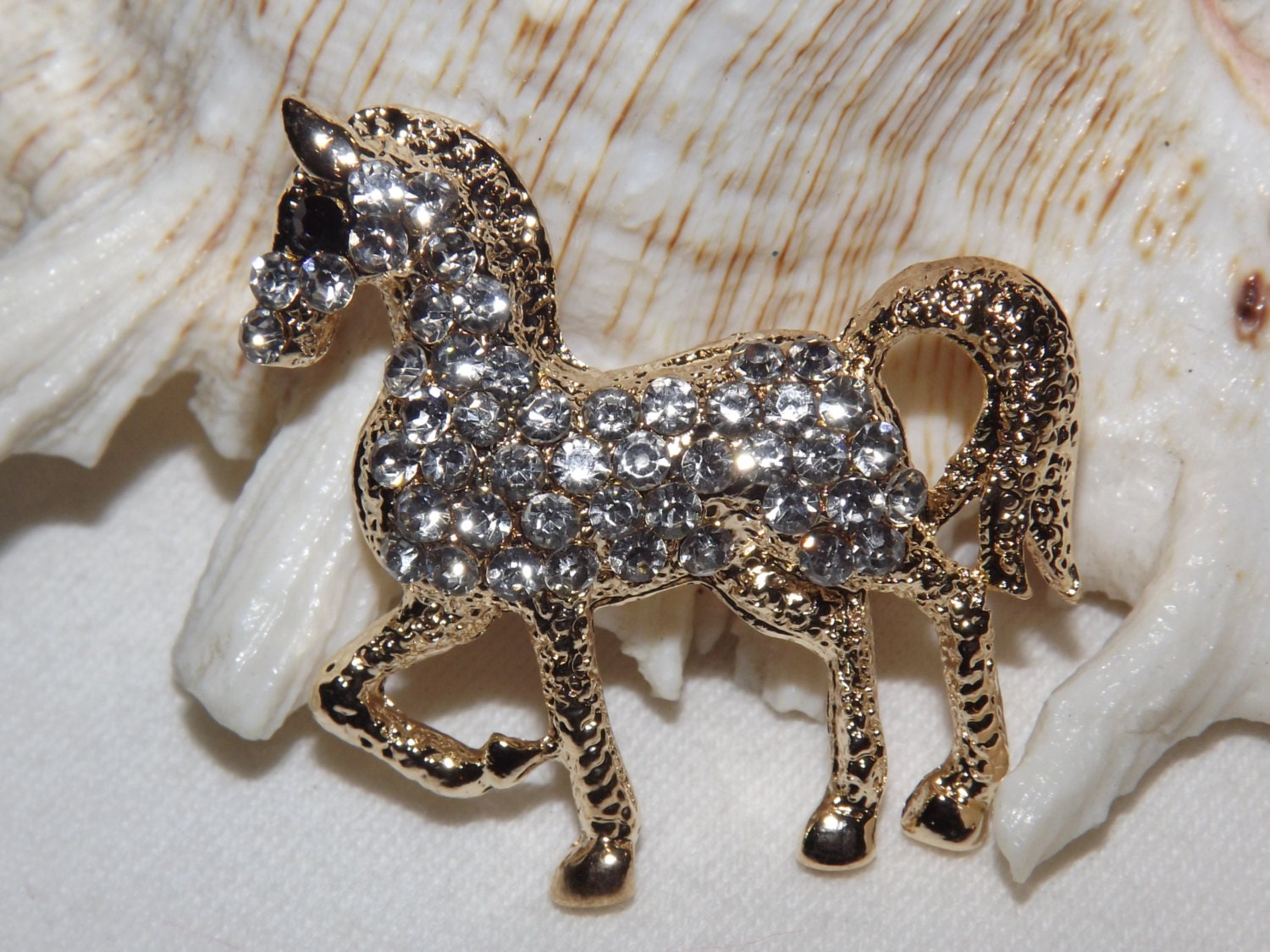 Horse Pin Brooch Crystal Clear Horse Pin by islandgirljewels1