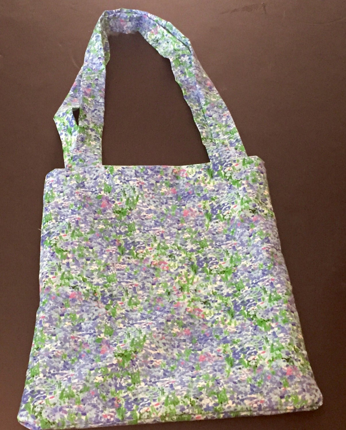 Multi colored small tote bag with light blue lining by ToteSweets