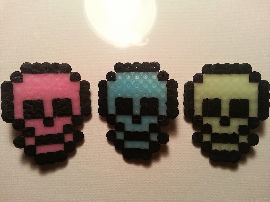 Glow in the Dark Perler Bead Skull Hair Clips by rachealarson