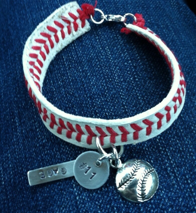Leather Baseball Seam bracelet with custom hand by RusticPickns