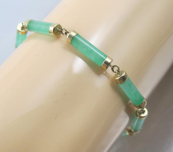 14K Chinese Jade Bracelet Yellow Gold by TonettesTreasures on Etsy