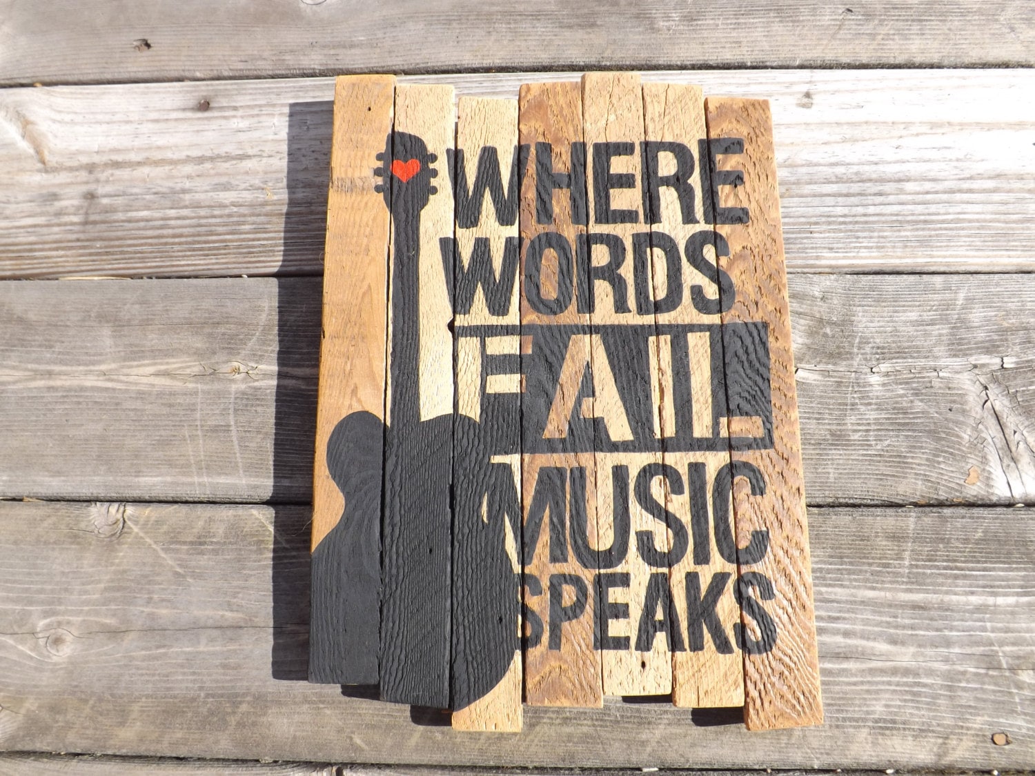 Download Where Words Fail Music Speaks Guitar Painting on reclaimed