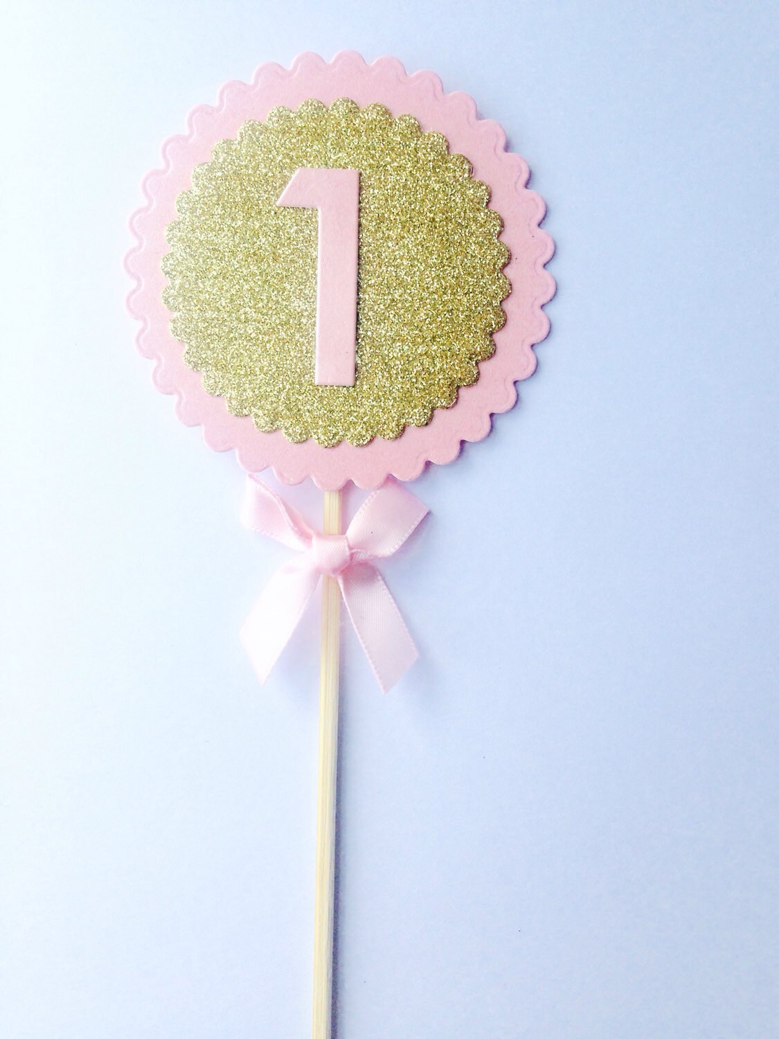 Large Pink gold glitter number one cake topper by LondonSparkle