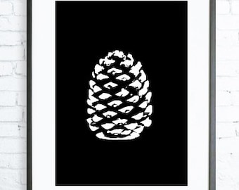 Black And White Decoration Wall Art, White Pine cone, Instant Download Printable, Nature Print art, Nature Wall art, Print, black & white
