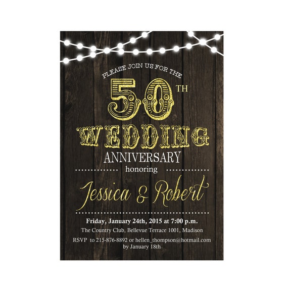 50th Wedding Anniversary / Rustic Wood / Gold / Surprise