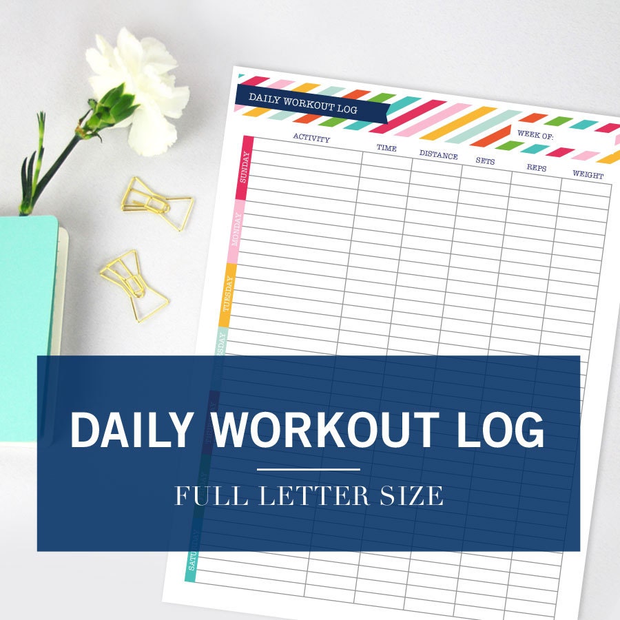 Daily Workout Log Printable Exercise Log Print Working Out