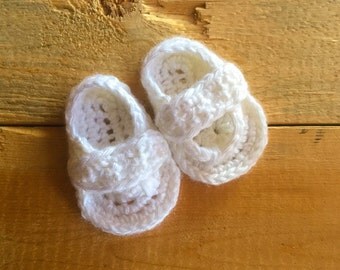 White Crochet Baby Strap Flip Flops: sizes 0-3 m, 3-6 m, 6-9 m, & 9-12 months MADE TO ORDER; red green blue pink lilac white yellow