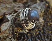 Statement ring Basha bead cocktail ring in sterling silver unique dinner ring wire wrapped ring Basha greco roman glass bead ring