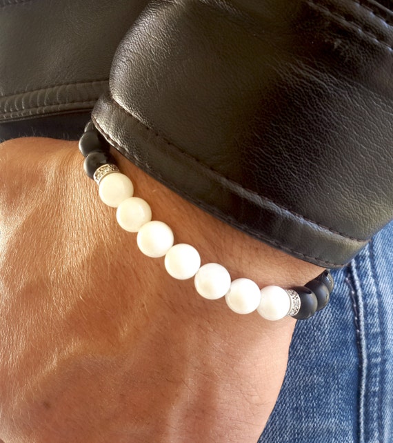 925 sterling silver zircon beaded men bracelet by Braceletshomme