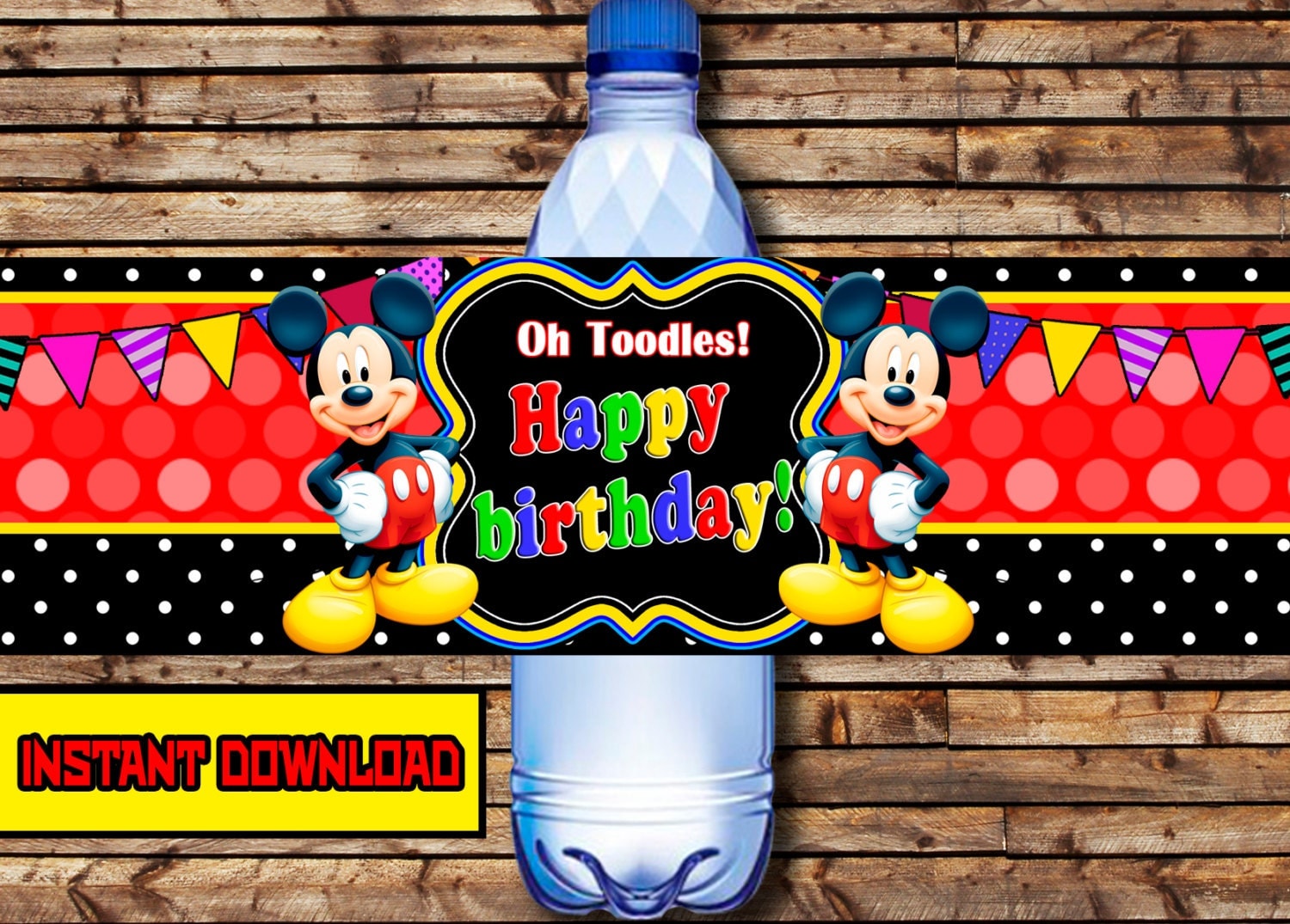 mickey mouse water bottle labels instant download by okinvitations