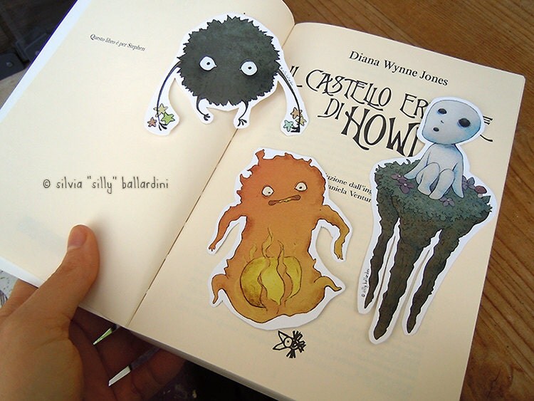 studio ghibli bookmark calcifer kodama by sillylunastorta