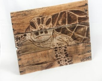 Sea turtle art Sea turtle decor Sea turtle wall art Lake house decor Lake house art Beach house decor Rustic beach decor Coastal wall art