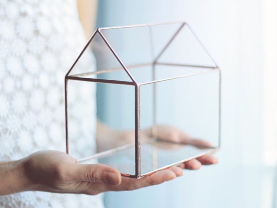 NEW! Glass House / Handmade Glass Terrarium / Modern Planter for Indoor Gardening / Jewelry Box / Geometric Glass House / Stained Glass Box