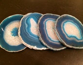 Agate Coaster - Blue Agate Coasters - Brazilian agate - Natural Edge Agate Coasters - Crystal Geode Slice - Wedding Birthday Hostest Gift