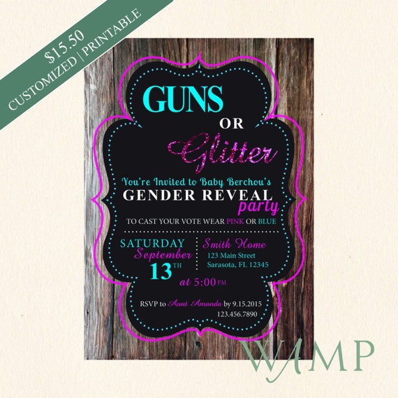 Guns and Glitter Gender Reveal Party Invitation by WampDesigns