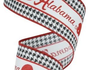 2.5" Alabama Ribbon, Alabama Football Helmet Ribbon, Crimson Tide Ribbon, Alabama Houndstooth Ribbon (10 Yards) - RG1755