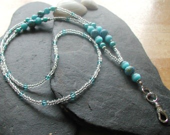 Sky Blue Glass Beads ID Lanyard Badge Holder Necklace