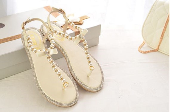 Wedding Shoes, Pearl Flip Flop, Ivory Pearl Sandals, Holidays Shoes ...