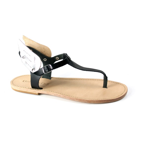 leather T-strap sandals for men with wings Hermes by gothspecks