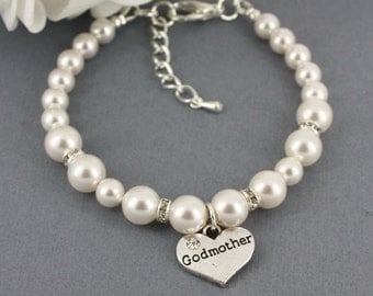 Godmother Bracelet, Swarovski Pearl Bracelet for Godmother, Pearl Jewelry, Godmother Gift, Swarovski Bracelet, Available in White/Cream
