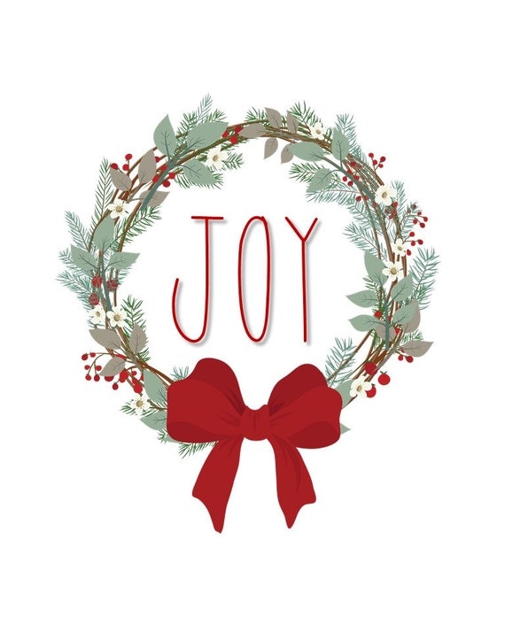 Joy Christmas Printable 8x10 Rustic Wreath by TheRedHousePrintShop