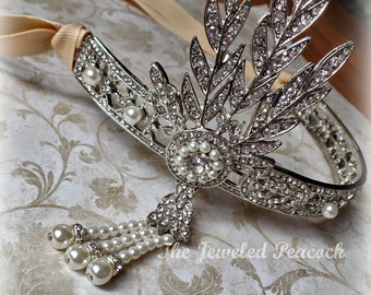 WEDDING bride, headpiece, tiara, crown, great gatsby, headband, rhinestone, pearl, bride, bridal, victorian, vintage 20's, flapper, fall