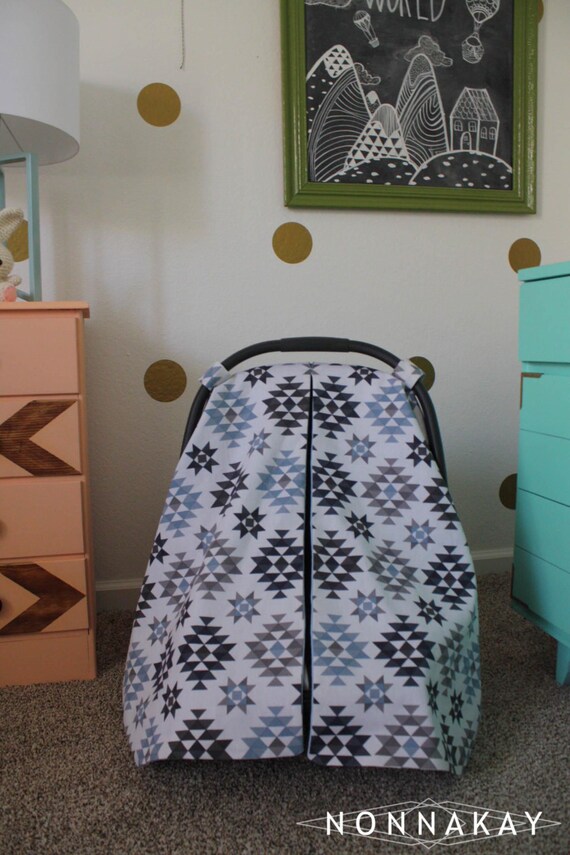 Infant Car Seat Canopy Blue Grey Boy by NONNAKAYHandmade