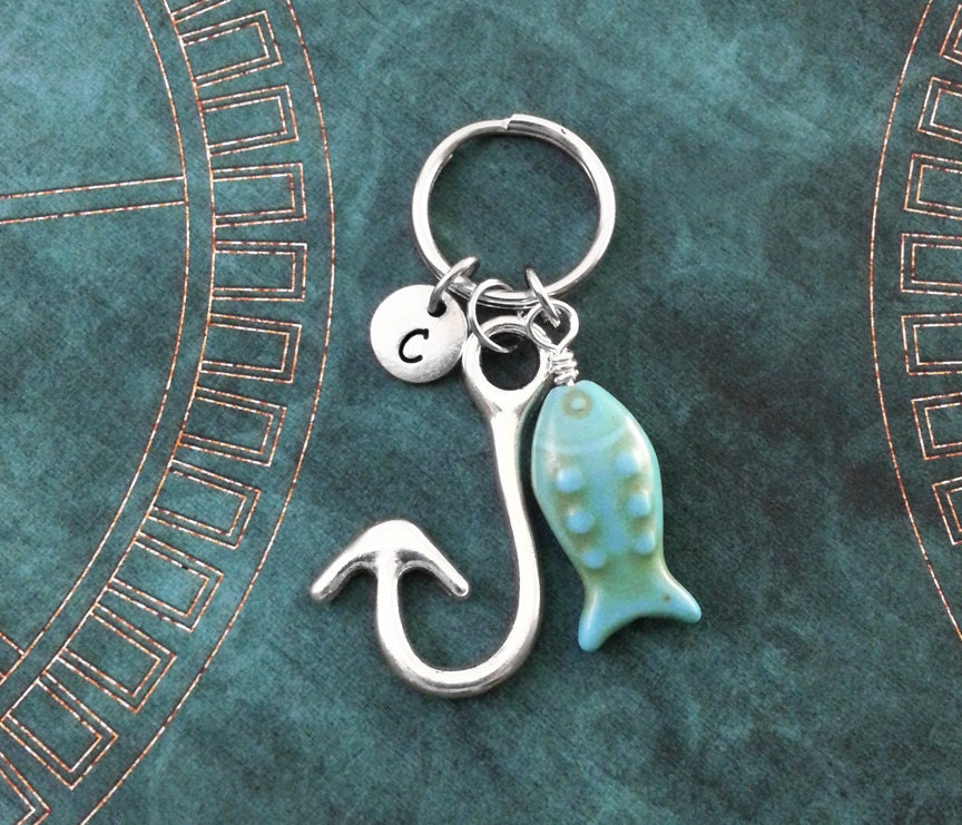 Fish Hook Keychain Fishhook Keychain Blue Fish Keychain
