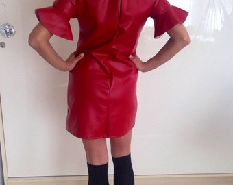 dress/leather dress/red leather dress/romantic dress/tunic