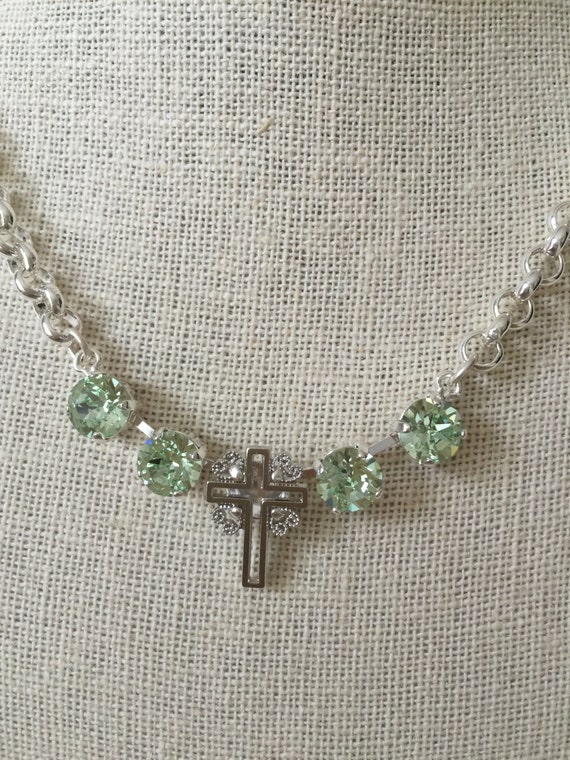 Filigree Cross Necklace with Chrysolite Crystals