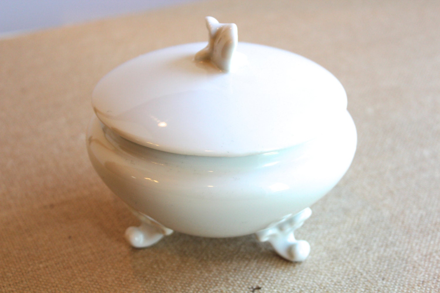 Vintage White Footed Ceramic Candy Dish by chrisaliciavintage