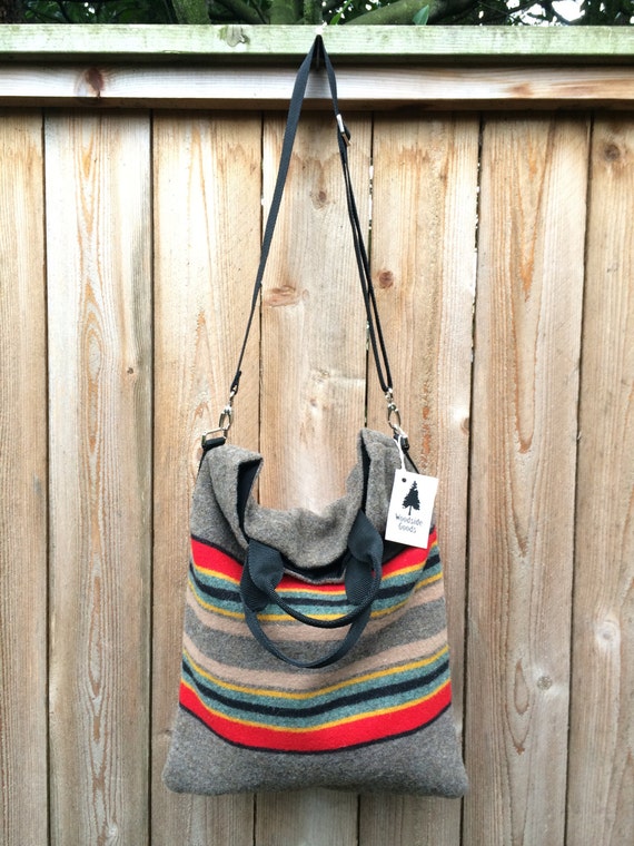 Large Blanket Wool Cross Body Bag - Striped Pattern