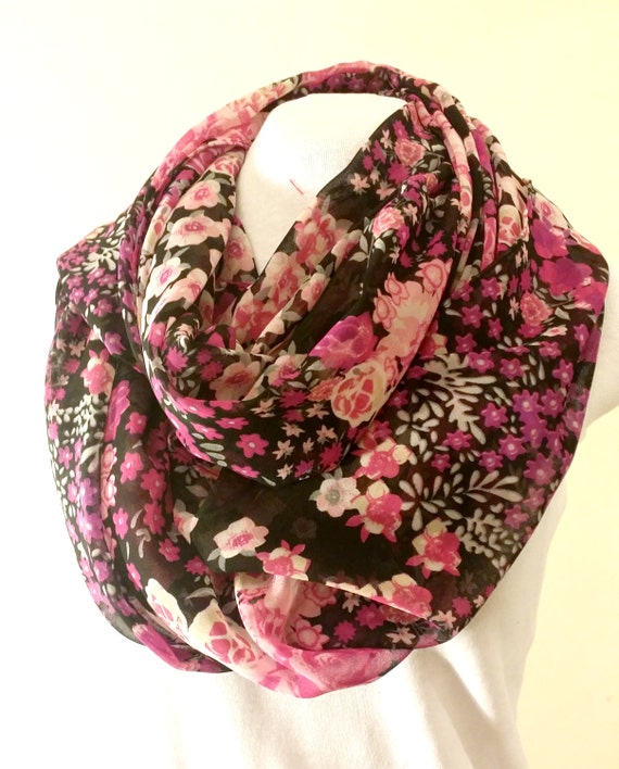 Black/Pink Floral Scarf