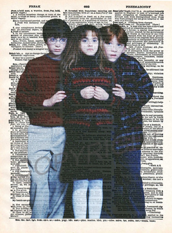 Harry Potter Trio Dictionary Art Print by CoolRare on Etsy