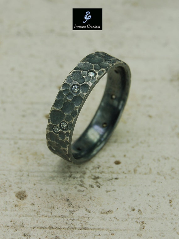 Silver hammered ring, Textured Ring, Womens engagament ring, Oxidized ...