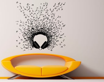 Headphones Wall Decal Music Vinyl Decal Sticker Murals Interior Recording Night Club Decor (16za7he)