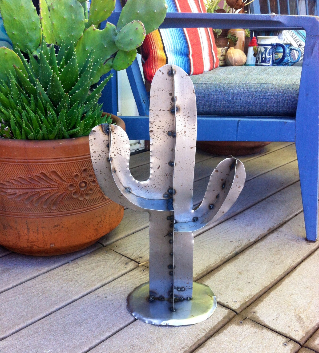 Lil Homie Saguaro Cactus Raw Steel Metal Yard Art
