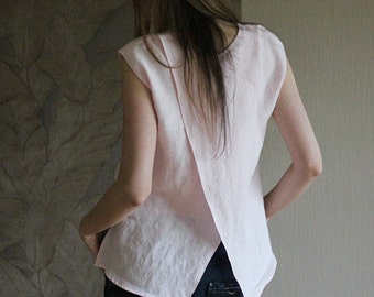 Linen pale pink summer blouse / flax top for woman. Modern summer flax cloth handmade by Linen Mile