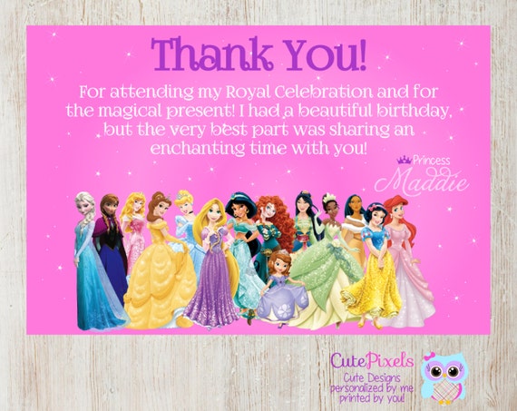 Items Similar To Disney Princess Thank You Card Princess Birthday