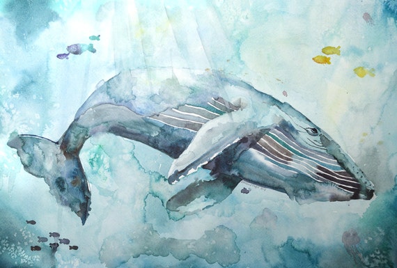 Items similar to Whale Watercolor - Painting of a Whale - Art Print on Etsy