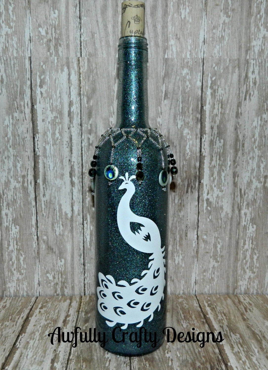 Peacock decor peacock glitter wine bottle beaded bottle