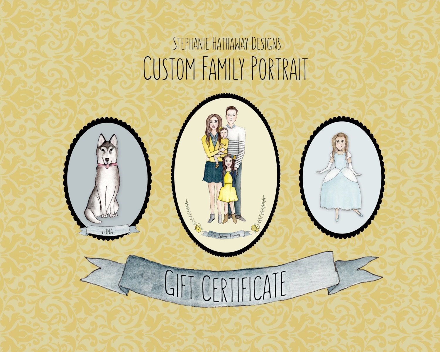 GIFT CERTIFICATE Custom Family Portrait by StephHathawayDesigns
