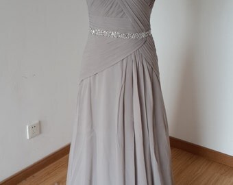 2015 Sweetheart Light Grey Chiffon Long Bridesmaid Dress with Beaded Waistline