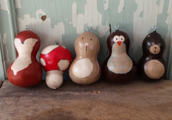 Set of Hand-Painted Woodland Animal Gourd by TheHumbleHutch