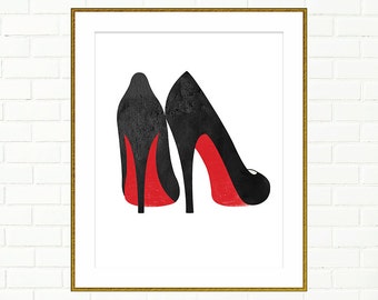 High Heels Art Print, Vanity Wall Decor, Fashion Wall Art, Black Red Heels Print, Glam Wall Poster, Paris Fashion Art, French Art, Louboutin