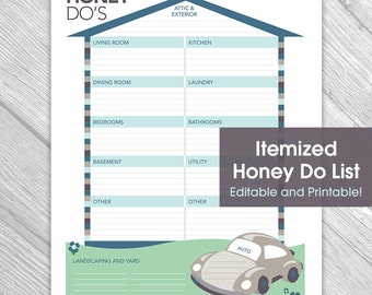 instant download printable sheet: honey do list