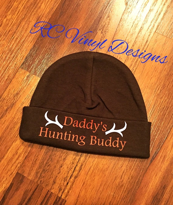 Daddy's Hunting Buddy brown infant beanie hat