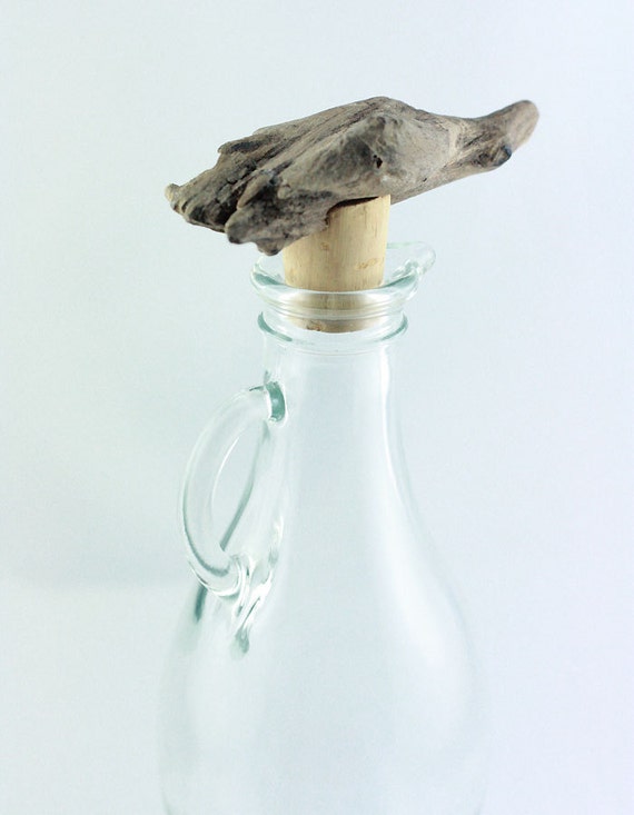 StoneSoft's Bottle Nº 2 - vintage bottle for vinegar & oil with unique driftwood cork
