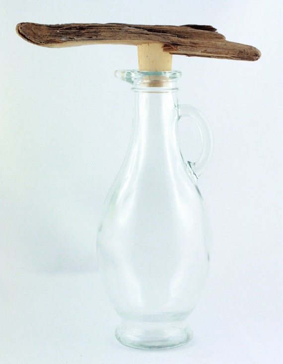 StoneSoft's Bottle Nº 3 - vintage bottle for vinegar & oil with unique driftwood cork